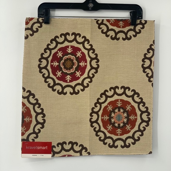 Kravet Smart Fabric Sample Floral Medallion Beige Brown Red Textured Remnant - Picture 5 of 5
